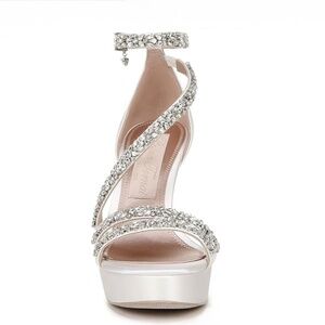Pnina Tornai Love White Jeweled Embellished Satin Platform Sandals / Heels